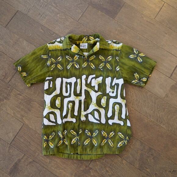 Vtg Evelyn Margolis Hawaiian Shirt Mens Green White Floral Collared Button Down - Picture 6 of 8